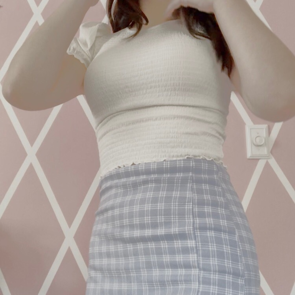 White and blue skirt.